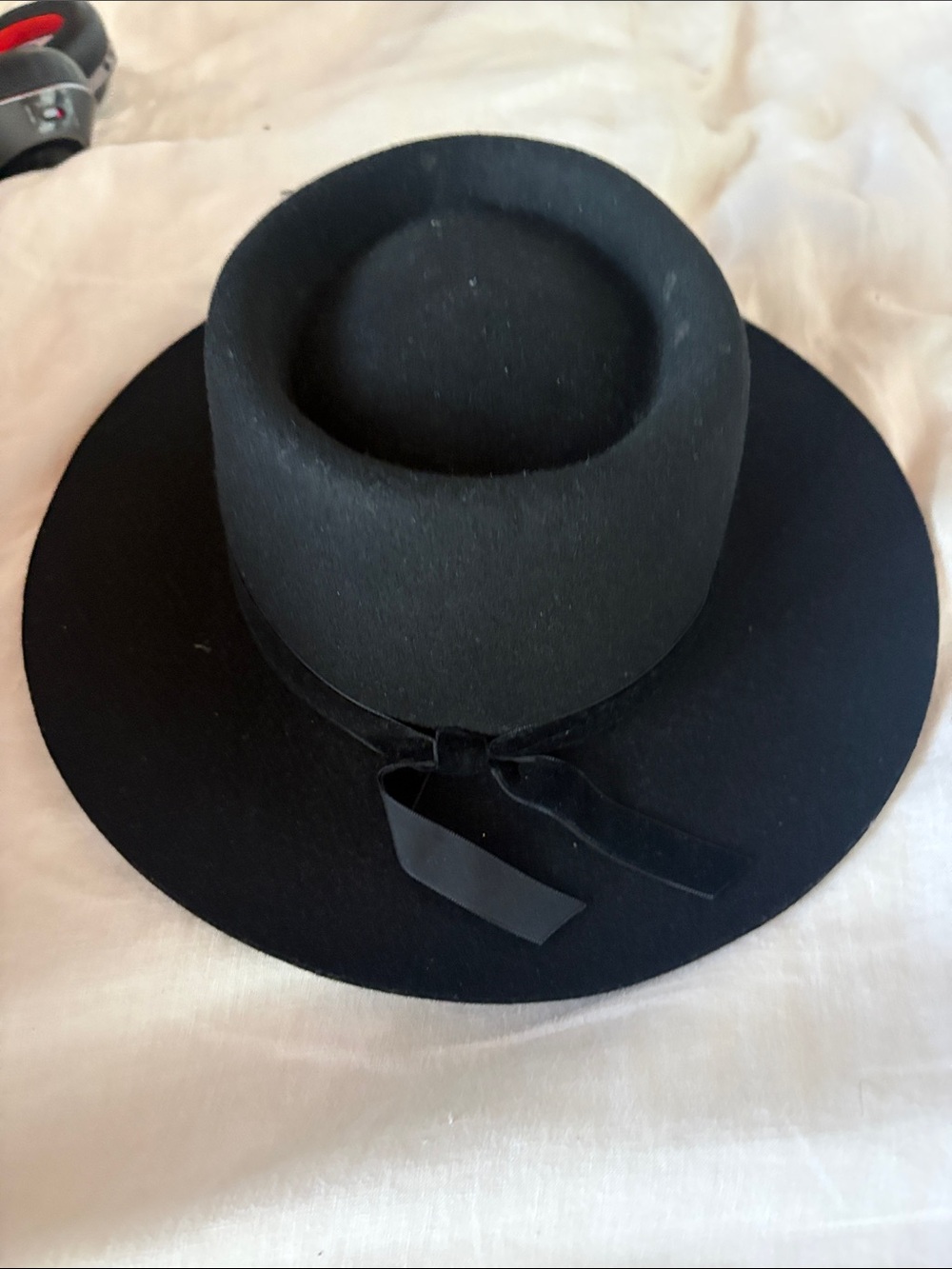 Lack Of Color Black Wide-Brim Wool Felt Hat with Ribbon